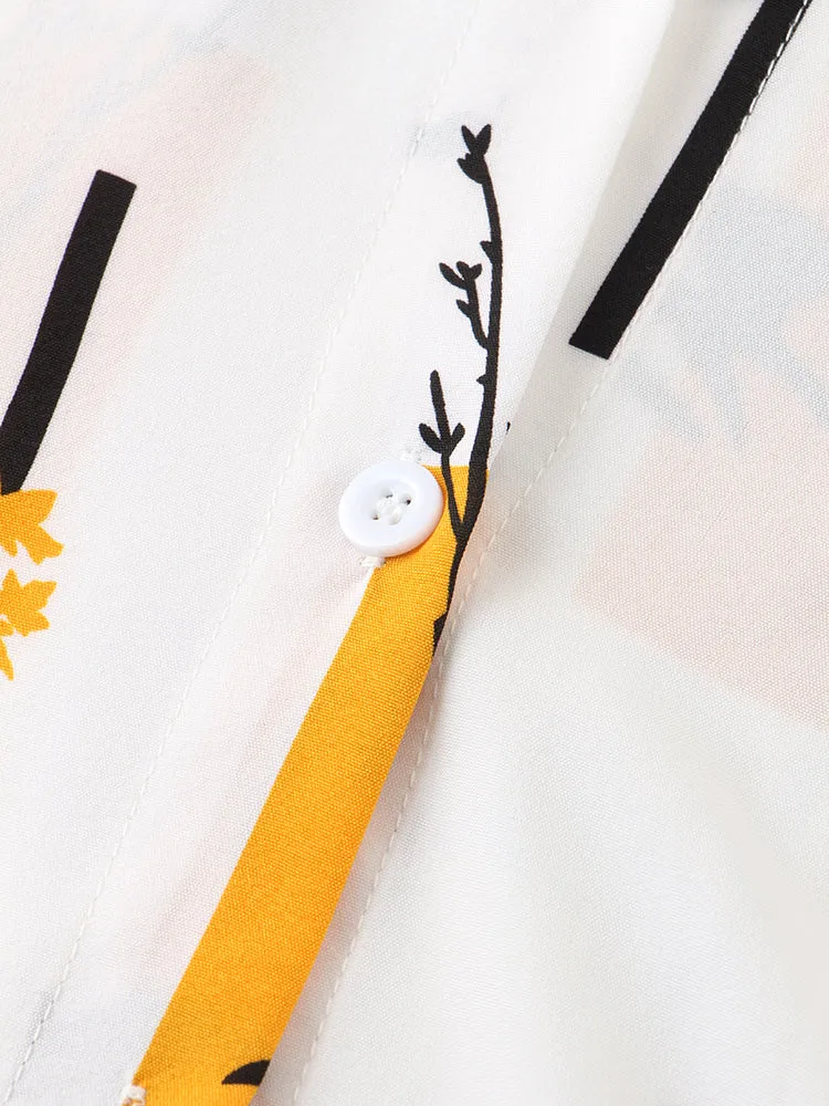 Women Abstract Tree Painted Lapel Collar Loose Casual Shirts