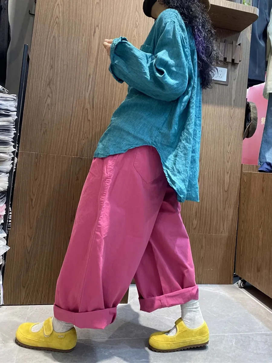Women Artsy Spring Stand Collar Pure Color Shirt