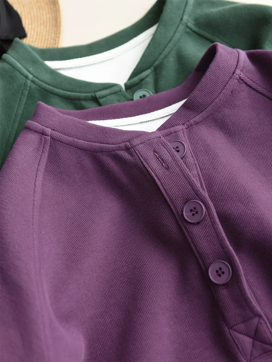 Women Autumn Pure Color Stand Collar Sweatshirt