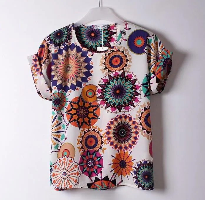 Women Blouses Shirts Chiffon Plus Size Top Tee Short Shirt Woman Clothing Tops Shirt Floral Fashion