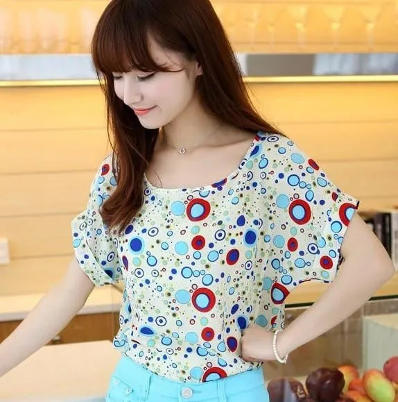 Women Blouses Shirts Chiffon Plus Size Top Tee Short Shirt Woman Clothing Tops Shirt Floral Fashion