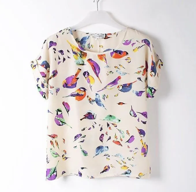 Women Blouses Shirts Chiffon Plus Size Top Tee Short Shirt Woman Clothing Tops Shirt Floral Fashion