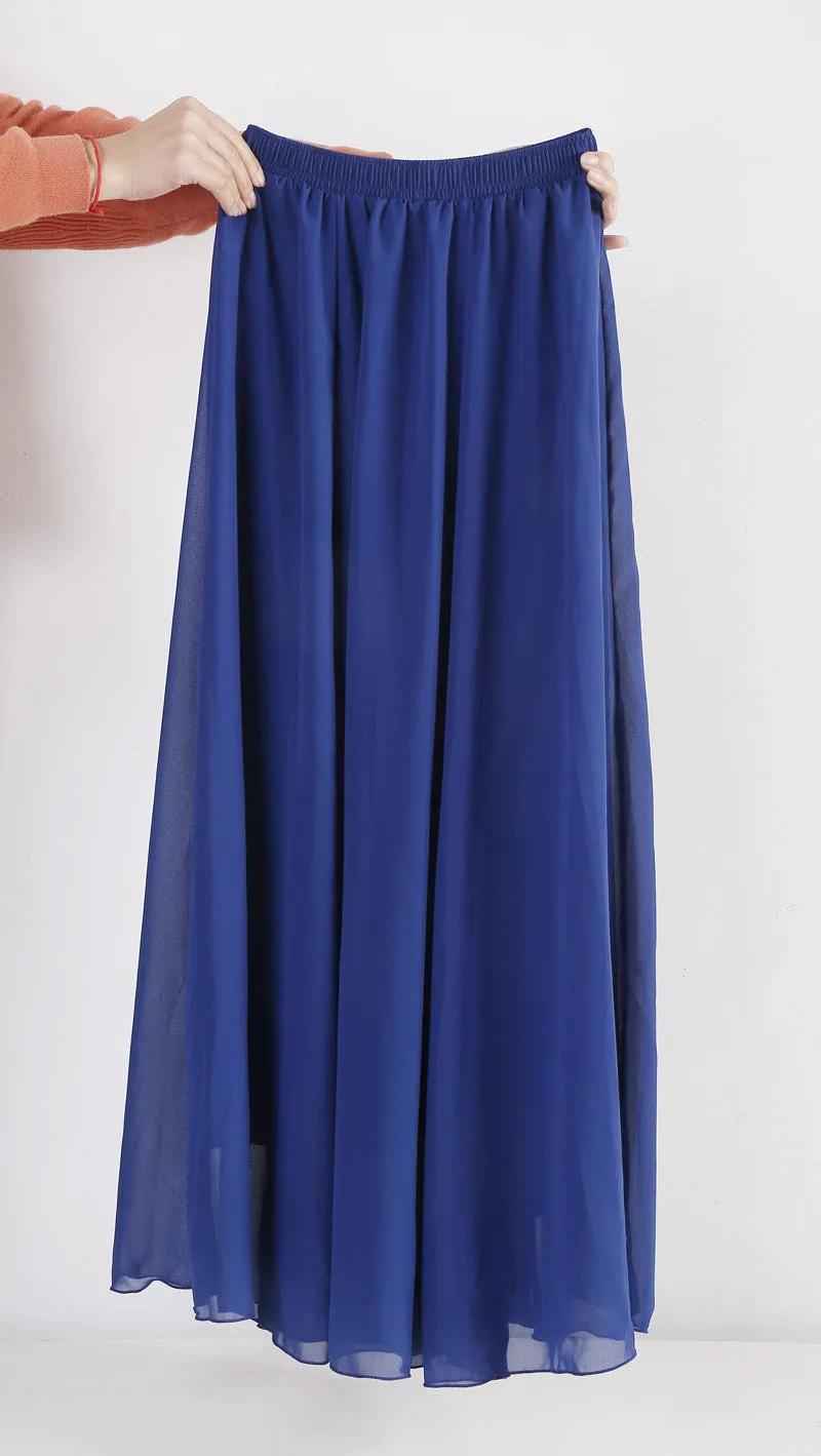 Women Chiffon Long Skirts Candy Color Pleated Maxi Skirts Spring Summer Skirts M L XL 17Colors
