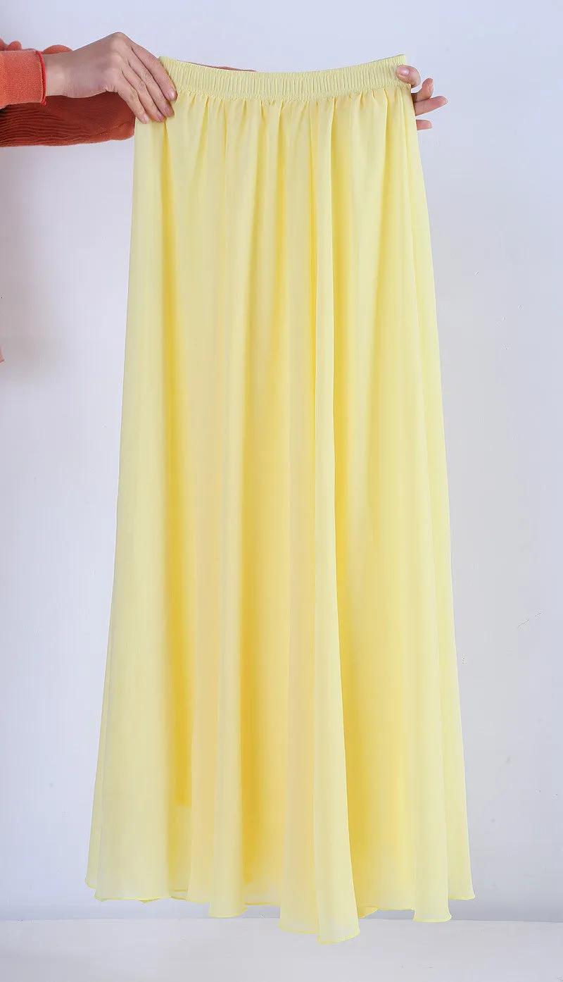 Women Chiffon Long Skirts Candy Color Pleated Maxi Skirts Spring Summer Skirts M L XL 17Colors