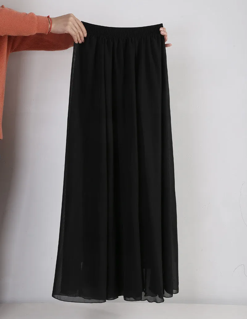 Women Chiffon Long Skirts Candy Color Pleated Maxi Skirts Spring Summer Skirts M L XL 17Colors