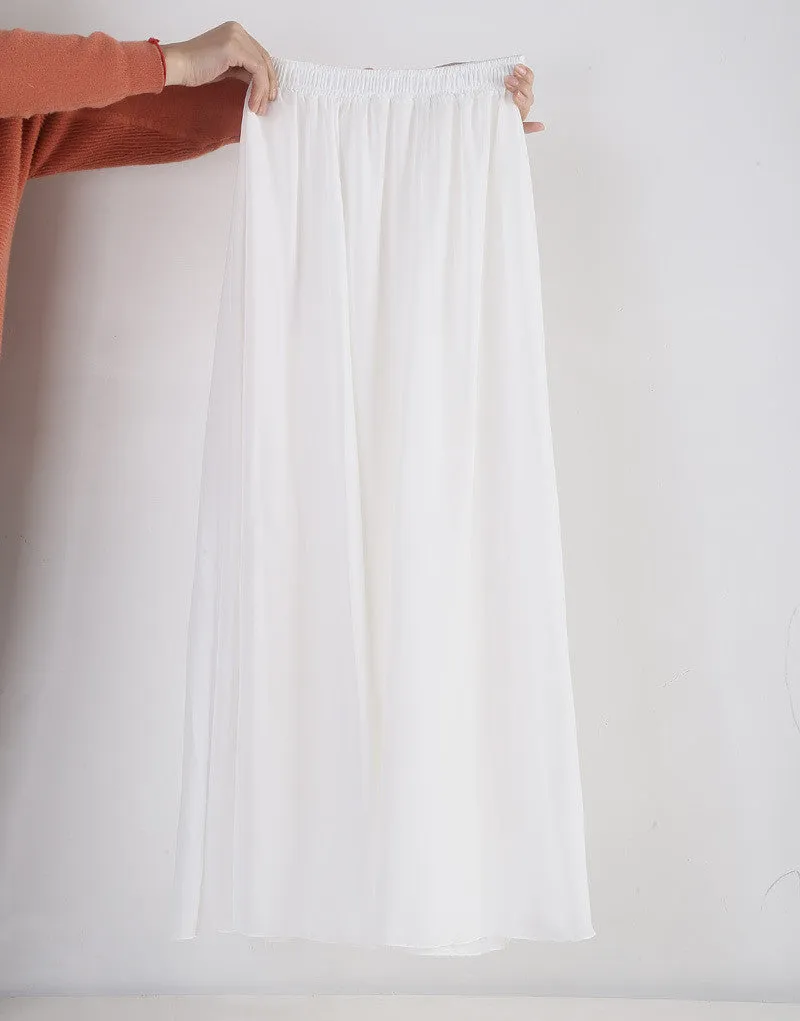 Women Chiffon Long Skirts Candy Color Pleated Maxi Skirts Spring Summer Skirts M L XL 17Colors