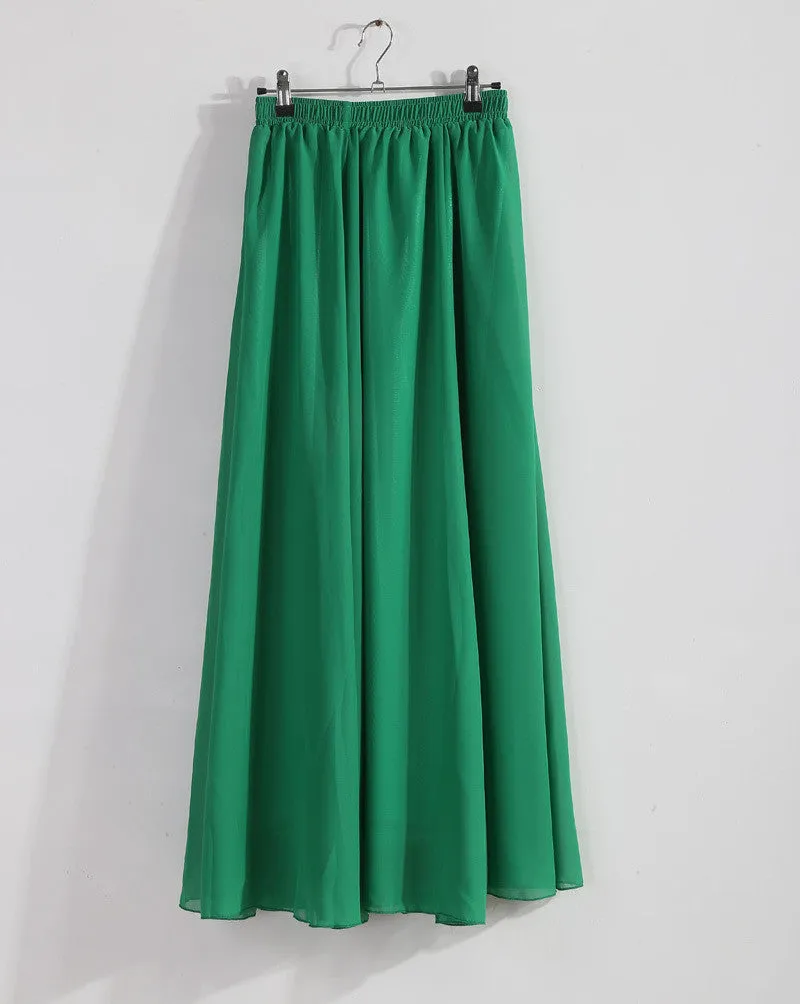 Women Chiffon Long Skirts Candy Color Pleated Maxi Skirts Spring Summer Skirts M L XL 17Colors