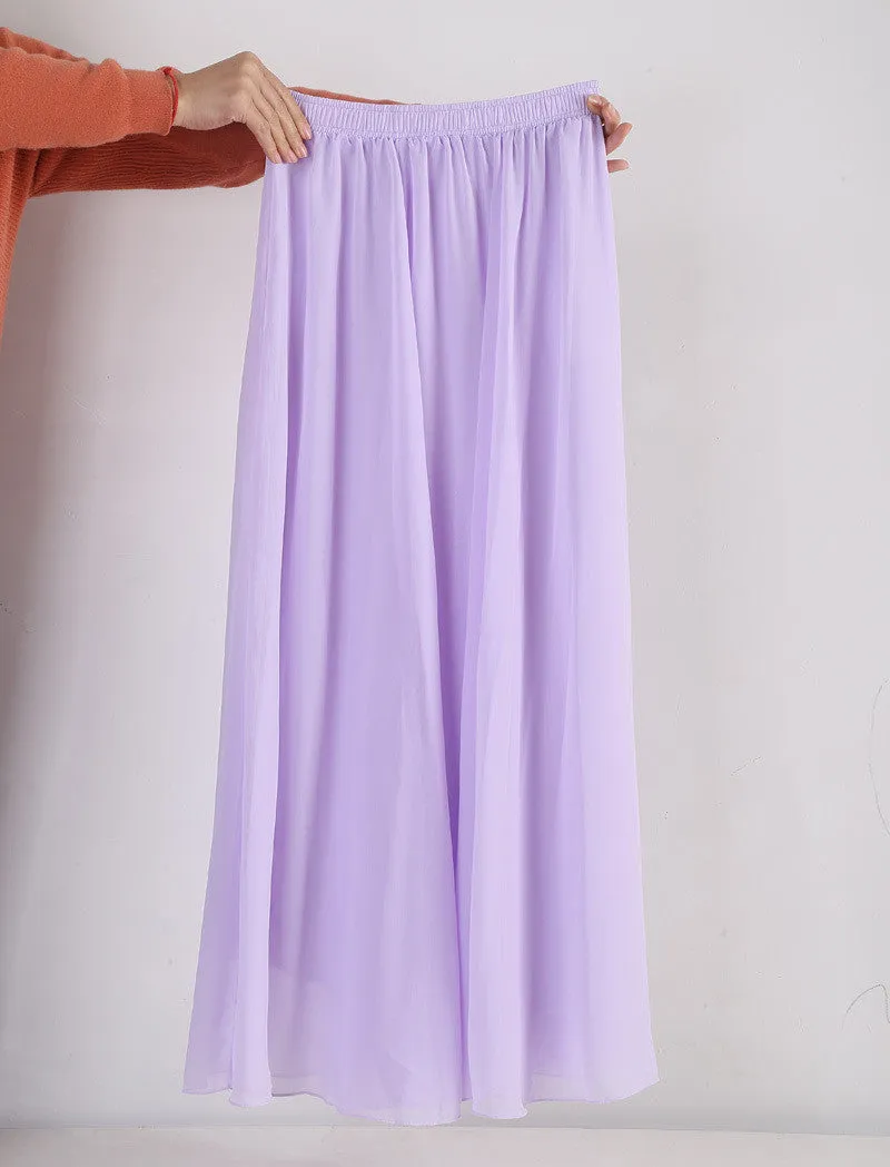 Women Chiffon Long Skirts Candy Color Pleated Maxi Skirts Spring Summer Skirts M L XL 17Colors