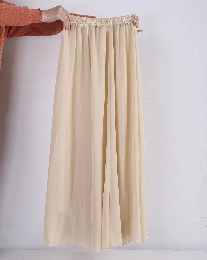 Women Chiffon Long Skirts Candy Color Pleated Maxi Skirts Spring Summer Skirts M L XL 17Colors