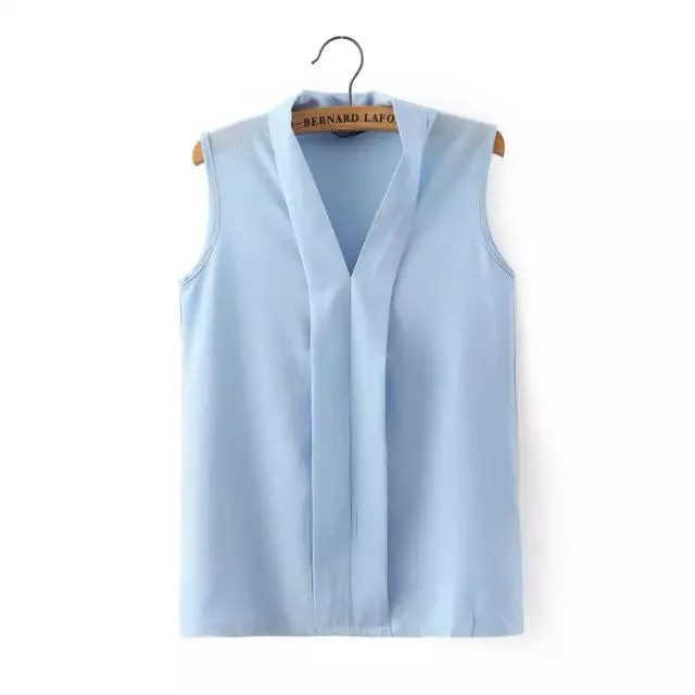 Women plus size V neck summer blouses low cut sleeveless shirts European casual tops solid tee