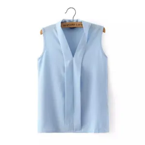 Women plus size V neck summer blouses low cut sleeveless shirts European casual tops solid tee