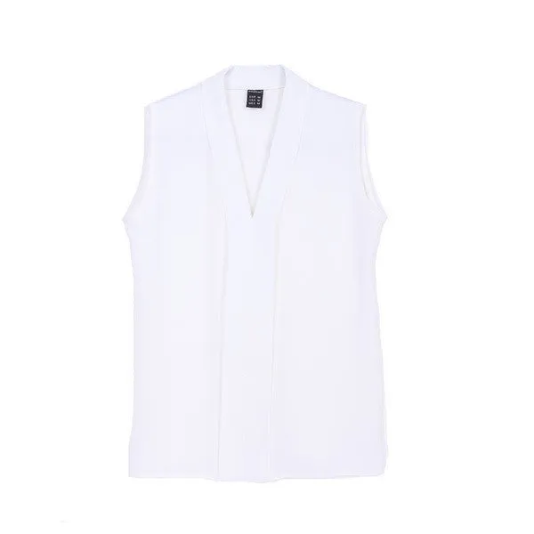 Women plus size V neck summer blouses low cut sleeveless shirts European casual tops solid tee
