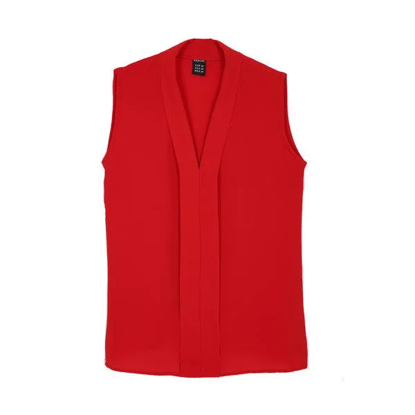 Women plus size V neck summer blouses low cut sleeveless shirts European casual tops solid tee