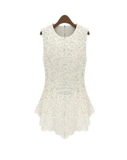 Women White Lace Blouses Crochet Lace Tops Women Sleeveless Chiffon Shirts AWT0002