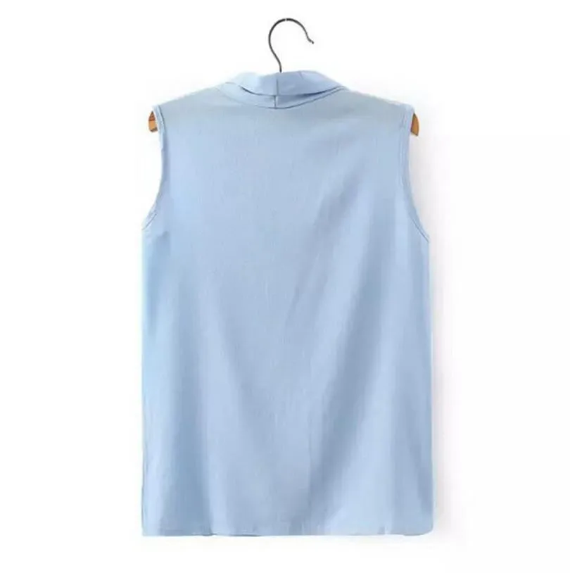 Women's Colourful V Neck Chiffon Blouses Cute Sleeveless Shirts Casual Slim Brand Tops
