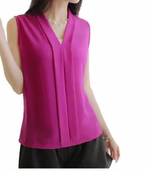Women's Colourful V Neck Chiffon Blouses Cute Sleeveless Shirts Casual Slim Brand Tops