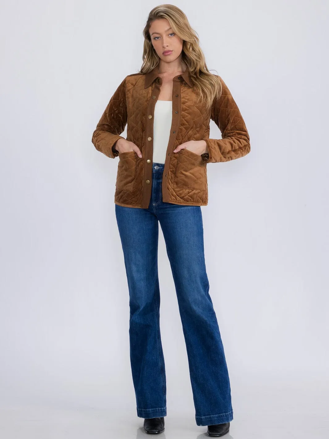 WOMEN'S LONG SLEEVE BUTTON CLOSURE FRONT POCKETS PADDED JACKET