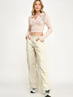 WOMEN'S LONG SLEEVES V-NECK CROP TOP