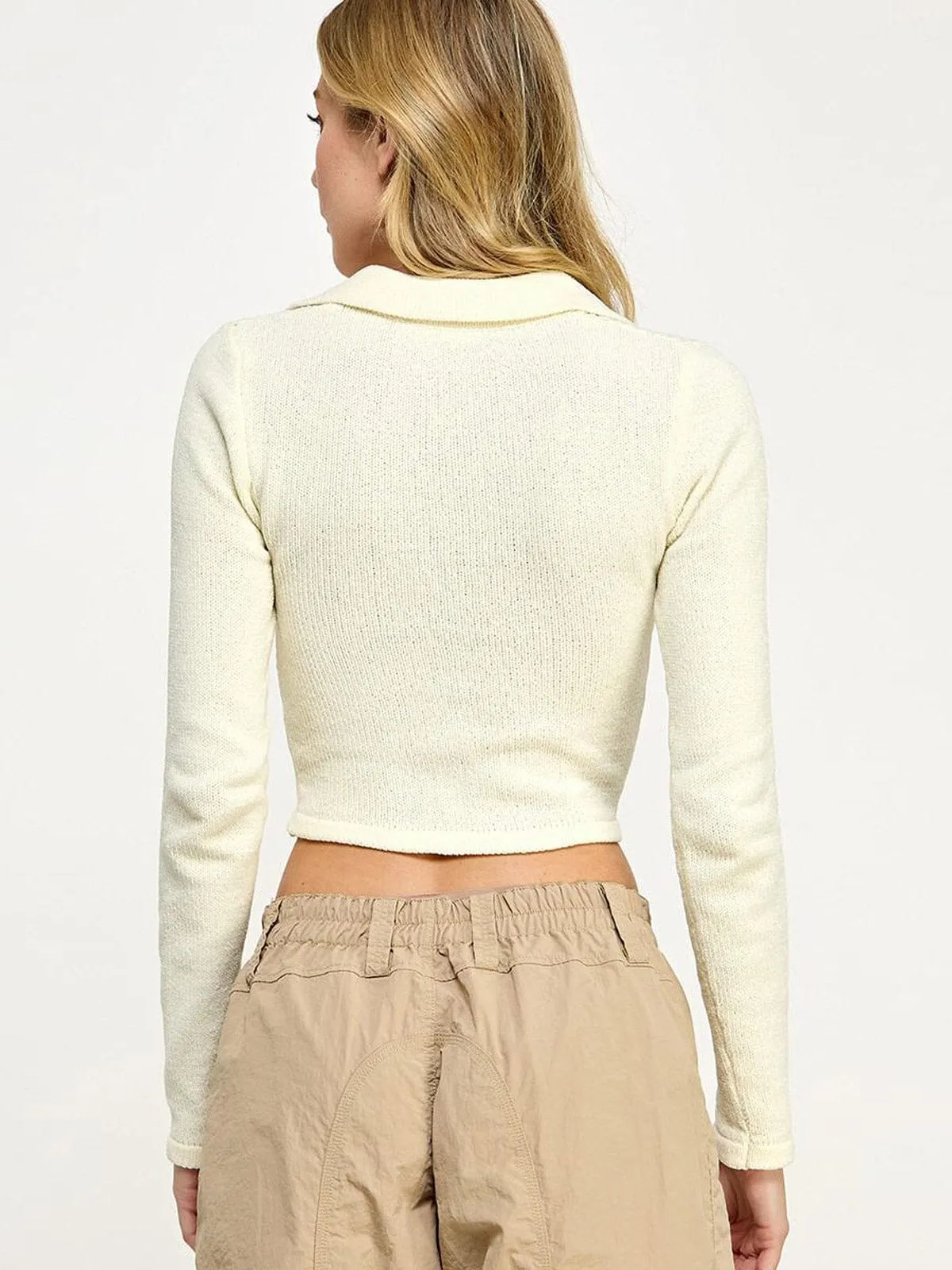 WOMEN'S LONG SLEEVES V-NECK CROP TOP