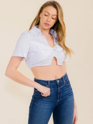 WOMEN'S SHORT SLEEVE V-NECK CROP TOP