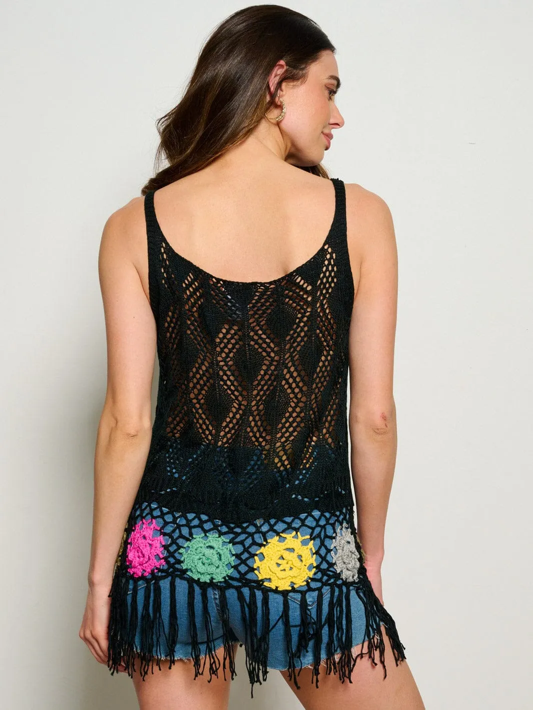 WOMEN'S SLEEVELESS KNITTTED FLOWERS DETAILED TANK TOP