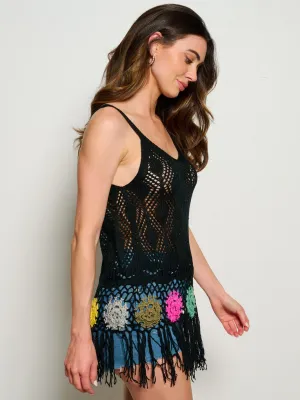 WOMEN'S SLEEVELESS KNITTTED FLOWERS DETAILED TANK TOP