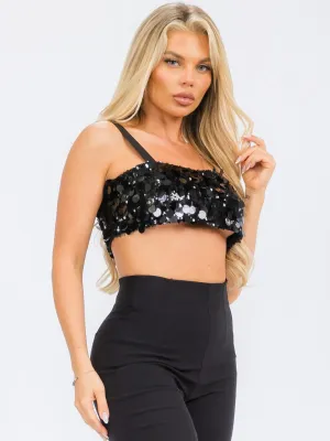 WOMEN'S SLEEVELESS SEQUINS CROP TANK TOP