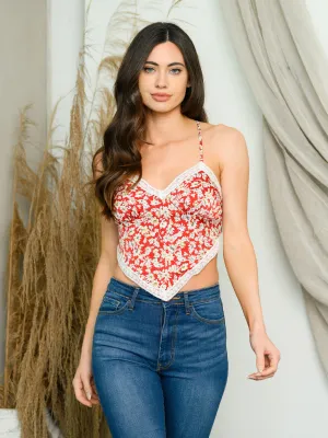 WOMEN'S SLEEVELESS V-NECK FLORAL BACK TIE TOP