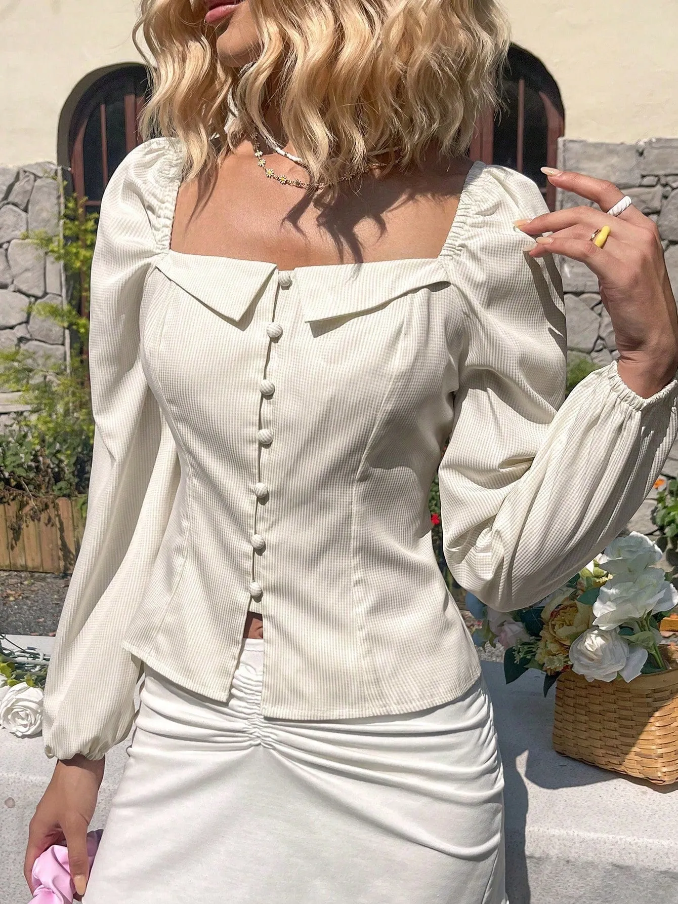 Women's Square Collar Long Sleeve Shirt