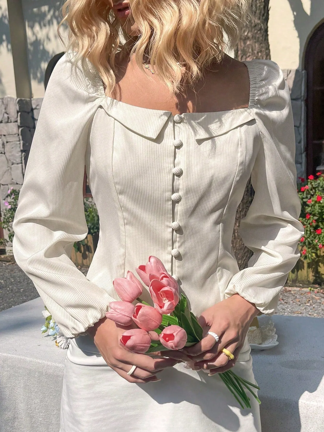Women's Square Collar Long Sleeve Shirt