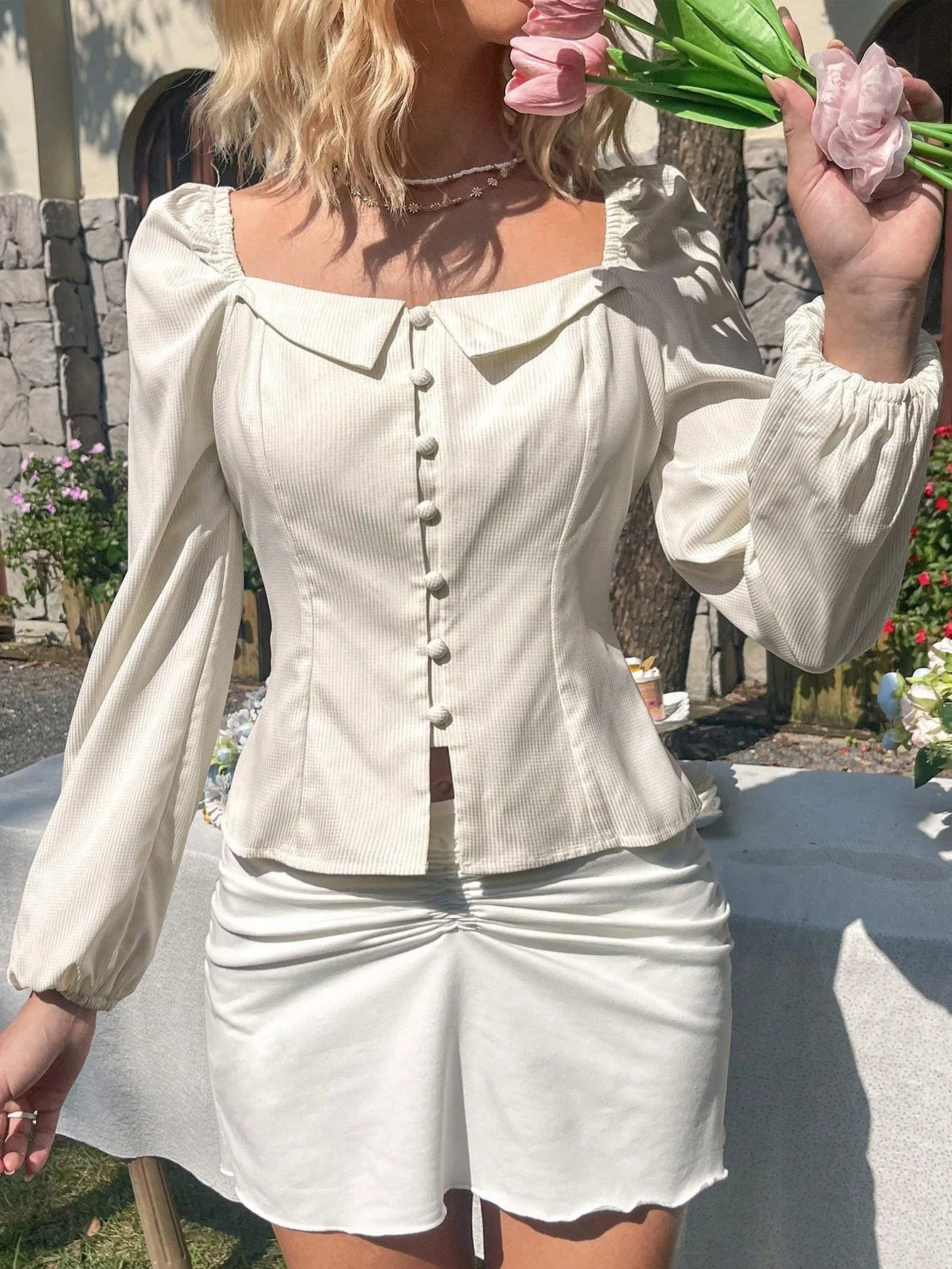 Women's Square Collar Long Sleeve Shirt