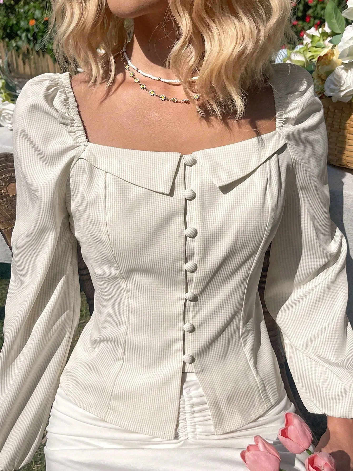 Women's Square Collar Long Sleeve Shirt