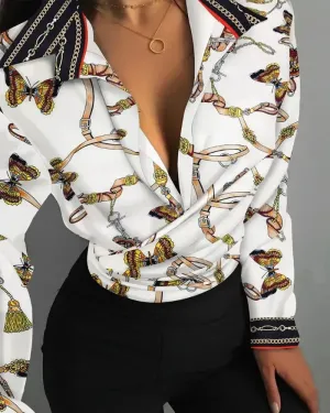 Xieyinshe - Butterfly Chain Print Long Sleeve Casual Shirt