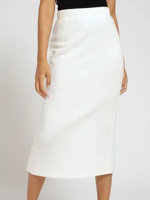 Yael High Waisted Ribknit Midi Skirt - Bone