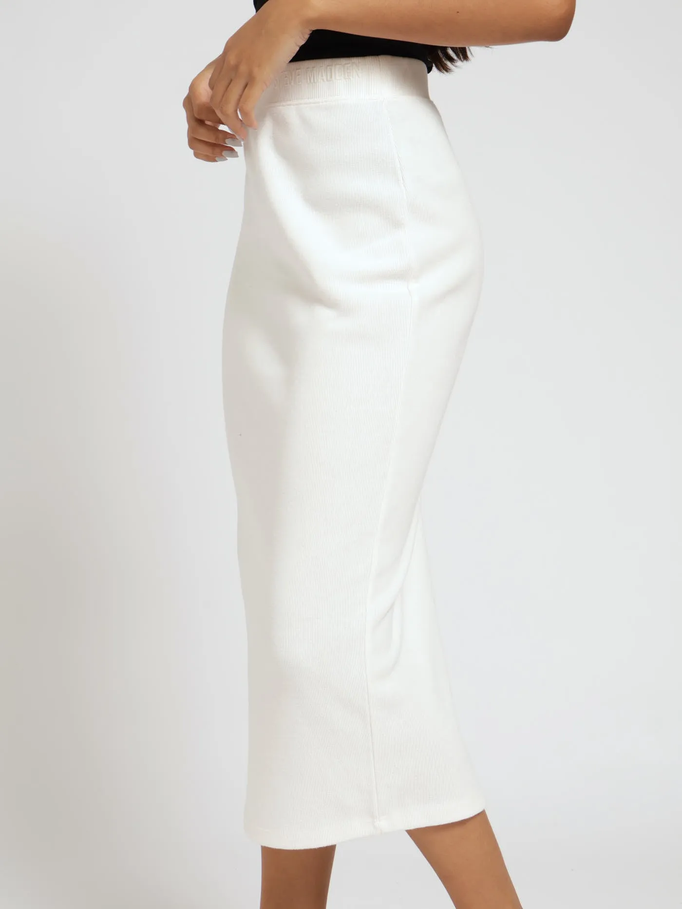 Yael High Waisted Ribknit Midi Skirt - Bone