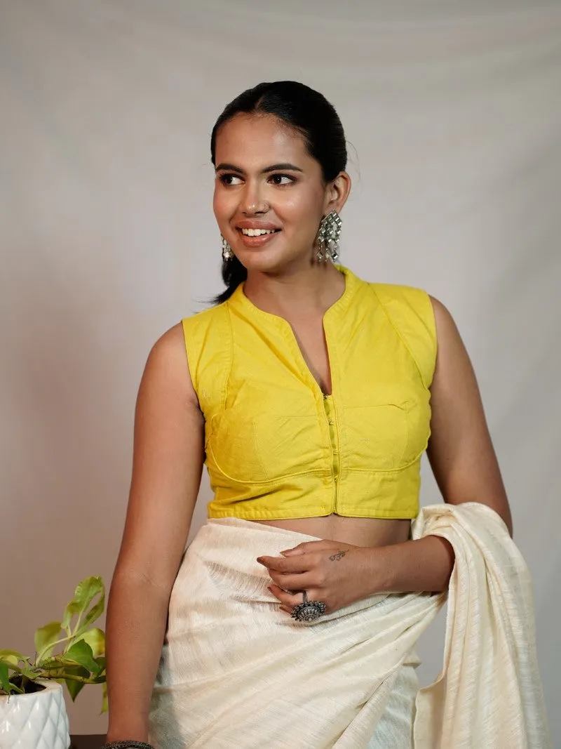 YELLOW SLEEVELESS COTTON PADDED BLOUSE