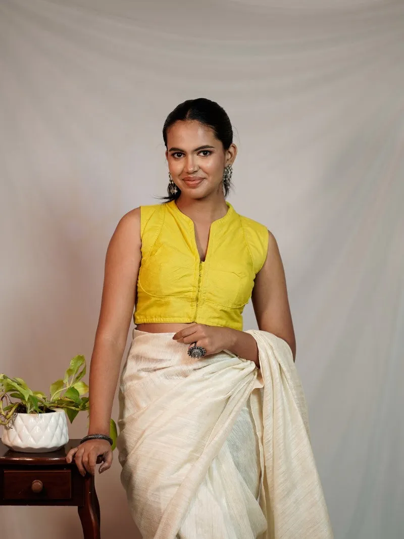 YELLOW SLEEVELESS COTTON PADDED BLOUSE