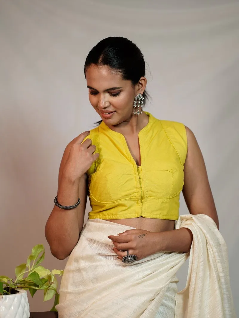 YELLOW SLEEVELESS COTTON PADDED BLOUSE