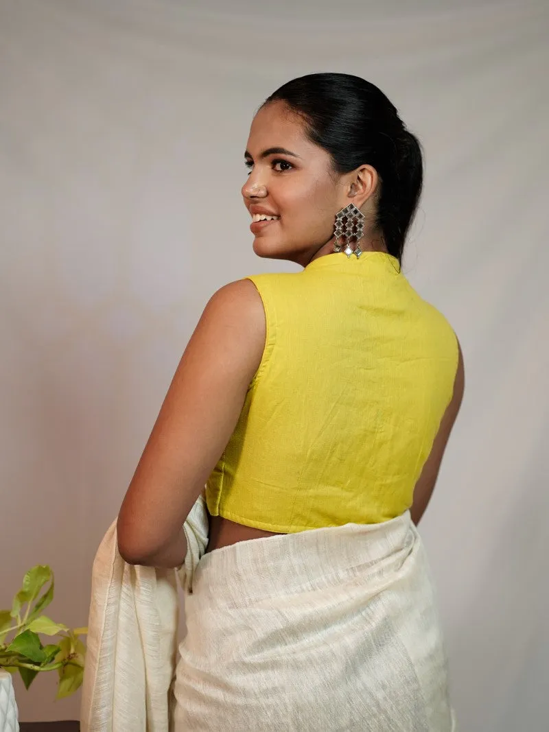 YELLOW SLEEVELESS COTTON PADDED BLOUSE