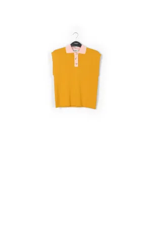 Yellow sleeveless polo top with contrasting collar