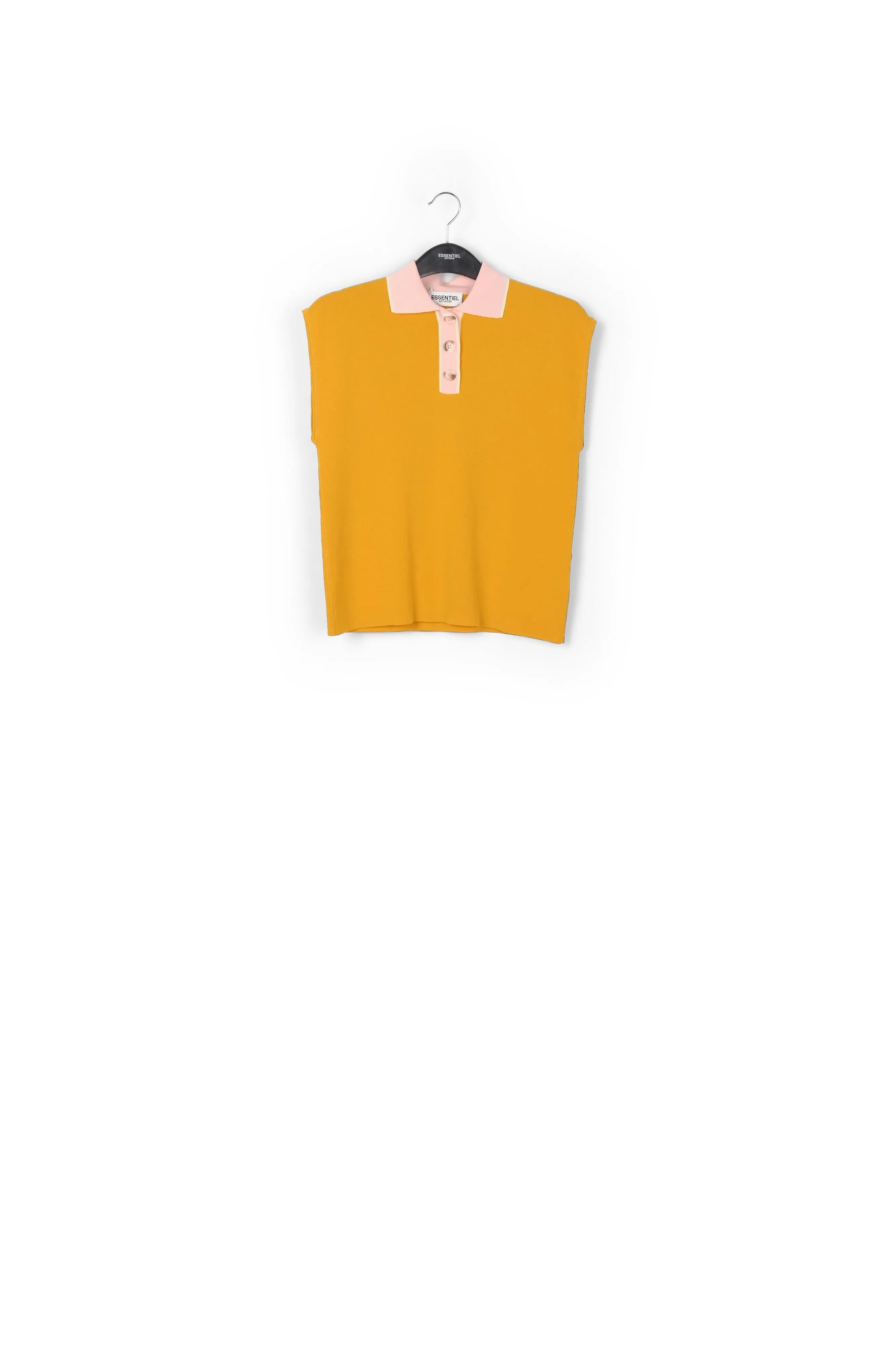 Yellow sleeveless polo top with contrasting collar