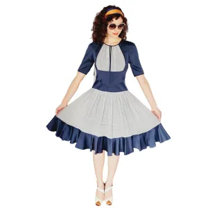 Zac Posen Resort 2007 Dress Navy Blue Stripe Retro Style