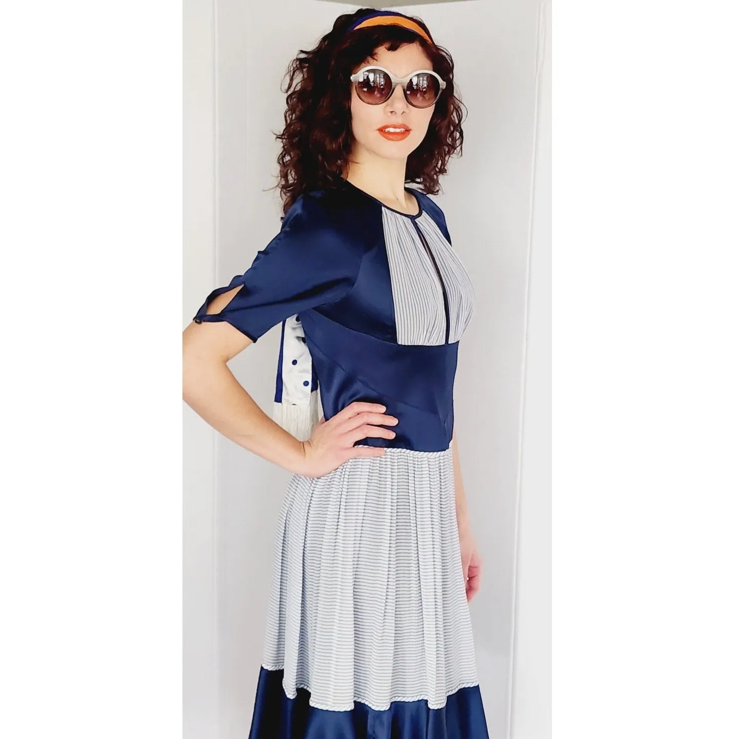 Zac Posen Resort 2007 Dress Navy Blue Stripe Retro Style