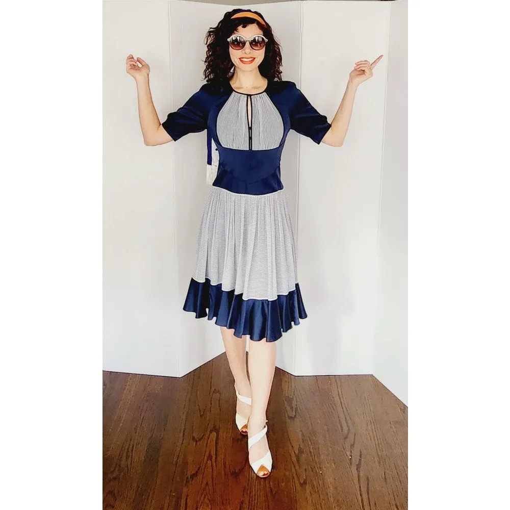 Zac Posen Resort 2007 Dress Navy Blue Stripe Retro Style