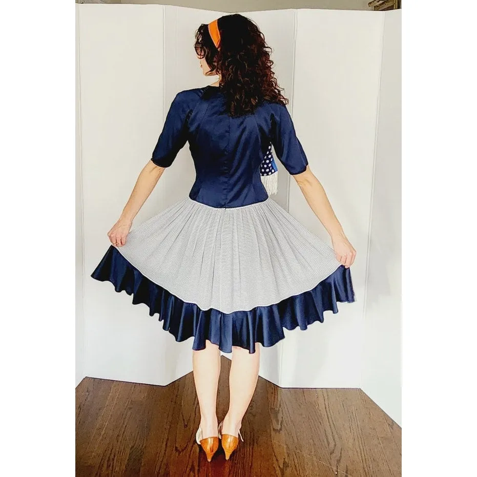 Zac Posen Resort 2007 Dress Navy Blue Stripe Retro Style