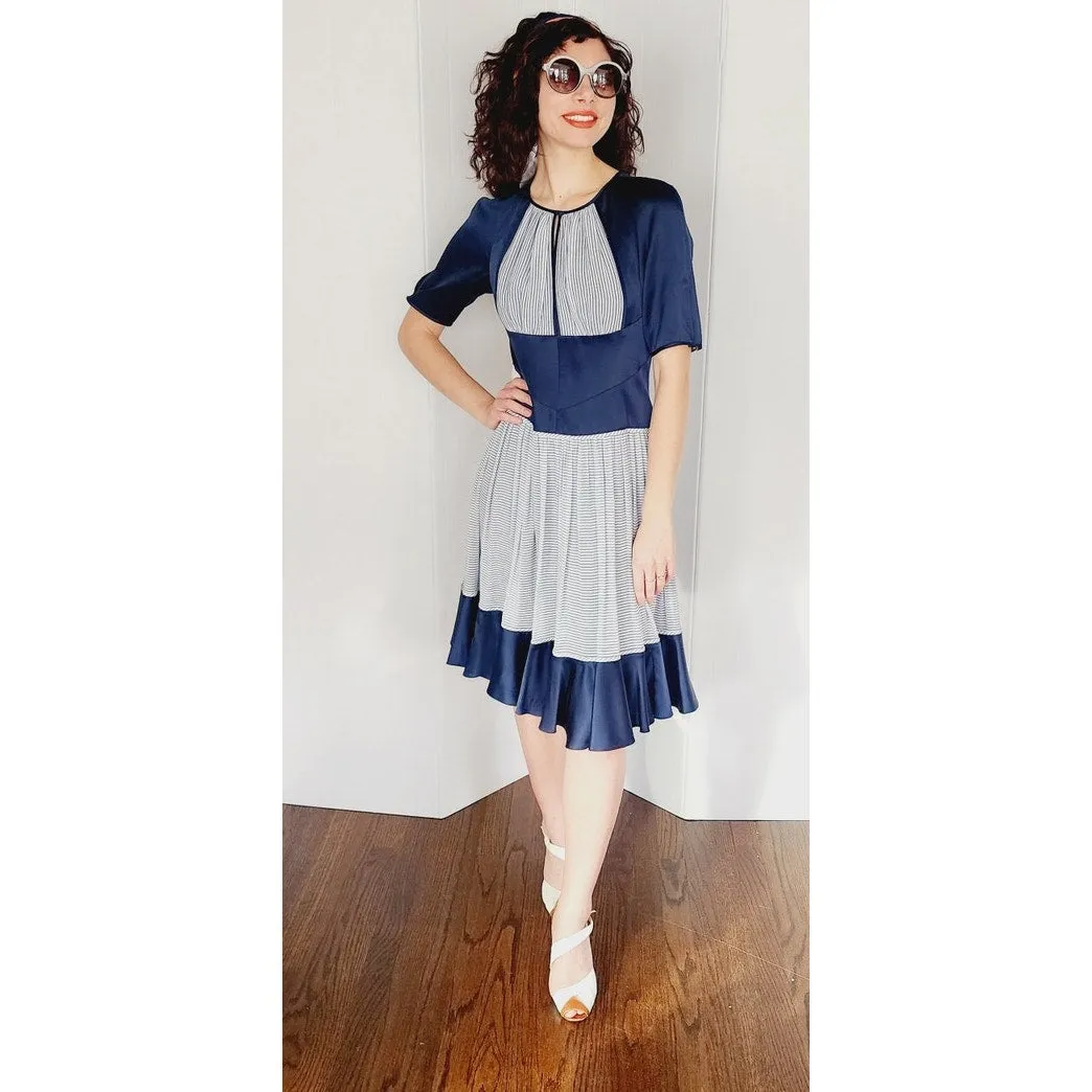 Zac Posen Resort 2007 Dress Navy Blue Stripe Retro Style