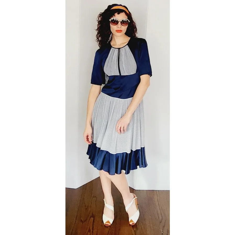 Zac Posen Resort 2007 Dress Navy Blue Stripe Retro Style