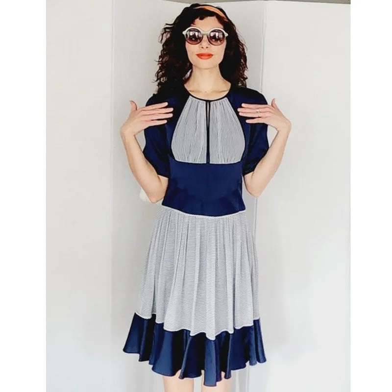 Zac Posen Resort 2007 Dress Navy Blue Stripe Retro Style