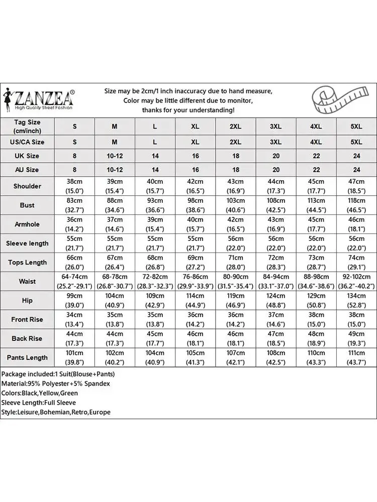 ZANZEA Lapel Neck Long Sleeve Blouse & Pant Suits Matching Sets Outfits