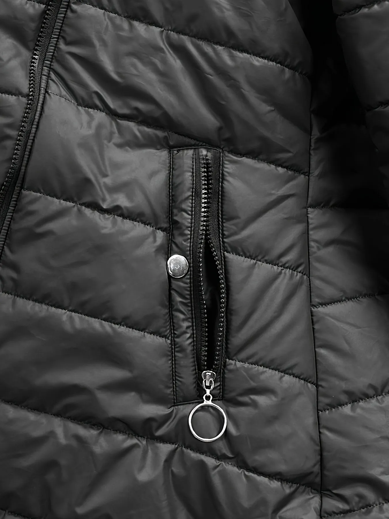 Zip-up Hoodie Longline Puffy Coat, Casual Long Sleeve Pockets Faux Fur Lined Warm Coat For Winter, Women's Clothing